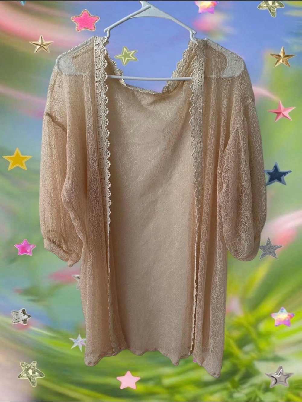 Sheer Lace Cardigan in Beige - Women Sweaters & Cardigans